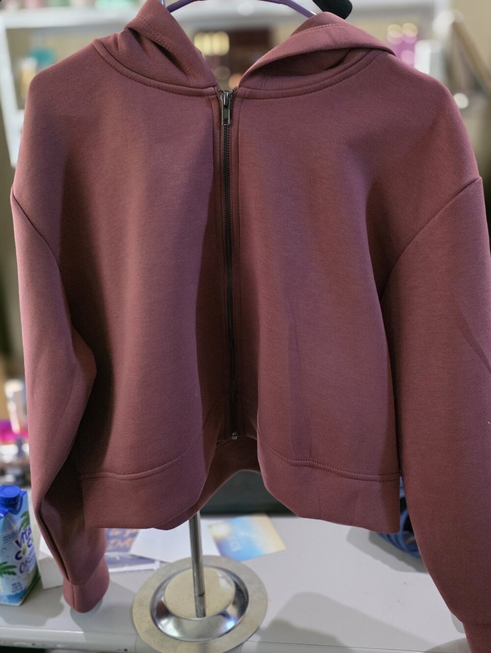 Women S Double Knit Zip Hoodie Sweatshirt - A New Day Rust L